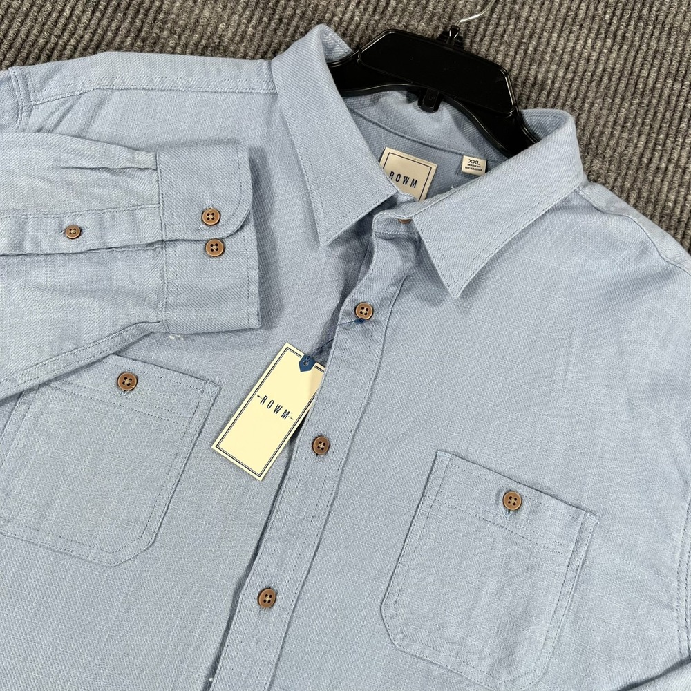 Rowm Shirt Mens 2XL XXL Light Blue Long Sleeve Button Up Pockets Casual New
